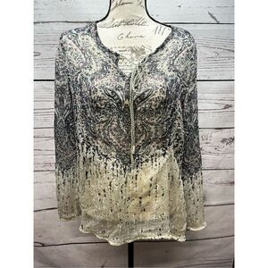 a.n.a Paisley Print Long Sleeve Semi Sheer Boho‎ Blouse Top XL